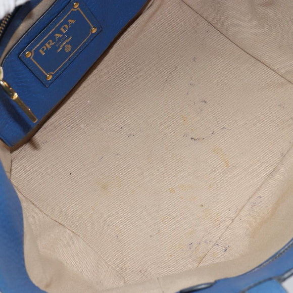 PRADA Tote Bag Vitello Dino Leather Blue Gold Auth 158702