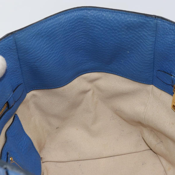 PRADA Tote Bag Vitello Dino Leather Blue Gold Auth 158702