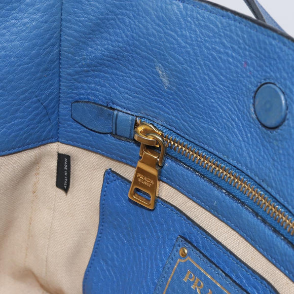 PRADA Tote Bag Vitello Dino Leather Blue Gold Auth 158702