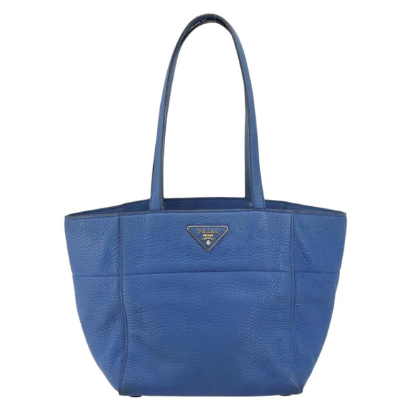 PRADA Tote Bag Vitello Dino Leather Blue Gold Auth 158702