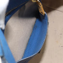 PRADA Tote Bag Vitello Dino Leather Blue Gold Auth 158702-21