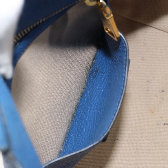 PRADA Tote Bag Vitello Dino Leather Blue Gold Auth 158702