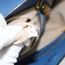 PRADA Tote Bag Vitello Dino Leather Blue Gold Auth 158702-22