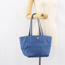 PRADA Tote Bag Vitello Dino Leather Blue Gold Auth 158702-24