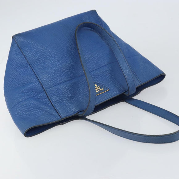 PRADA Tote Bag Vitello Dino Leather Blue Gold Auth 158702