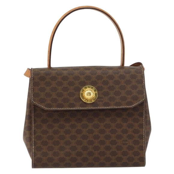 CELINE Macadam Canvas Hand Bag PVC Leather 2way Brown Gold Auth 158705