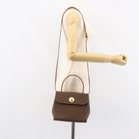 CELINE Macadam Canvas Hand Bag PVC Leather 2way Brown Gold Auth 158705