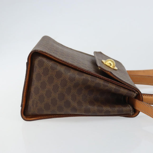 CELINE Macadam Canvas Hand Bag PVC Leather 2way Brown Gold Auth 158705