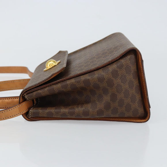 CELINE Macadam Canvas Hand Bag PVC Leather 2way Brown Gold Auth 158705