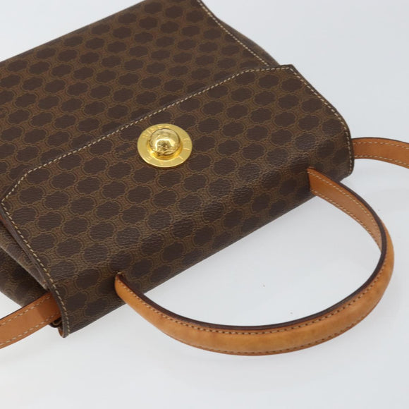 CELINE Macadam Canvas Hand Bag PVC Leather 2way Brown Gold Auth 158705