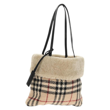 BURBERRY Nova Check Tote Bag Wool Beige Auth 158707V