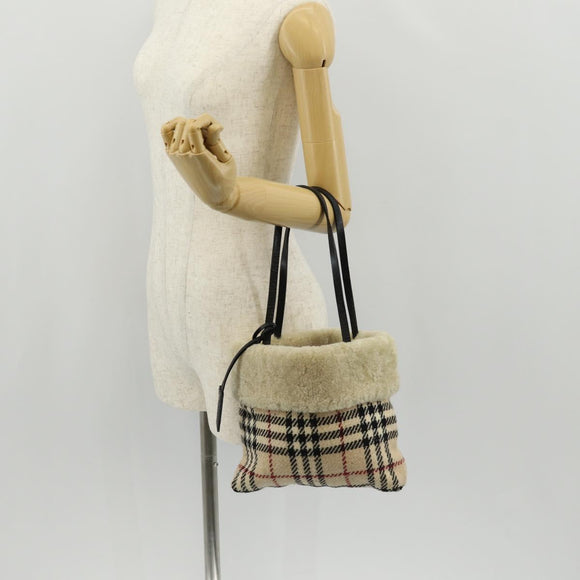 BURBERRY Nova Check Tote Bag Wool Beige Auth 158707V