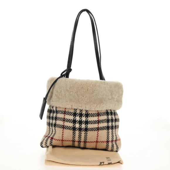 BURBERRY Nova Check Tote Bag Wool Beige Auth 158707V
