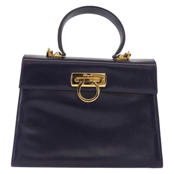Salvatore Ferragamo Gancini Tote Bag Leather 2way Purple Gold Auth 158711