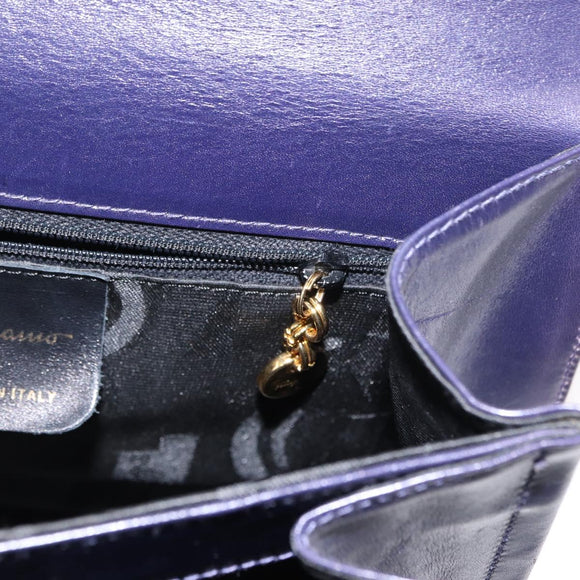 Salvatore Ferragamo Gancini Tote Bag Leather 2way Purple Gold Auth 158711