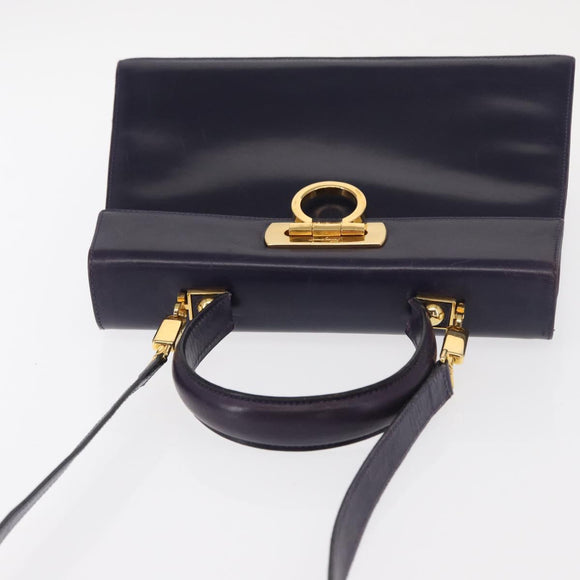 Salvatore Ferragamo Gancini Tote Bag Leather 2way Purple Gold Auth 158711