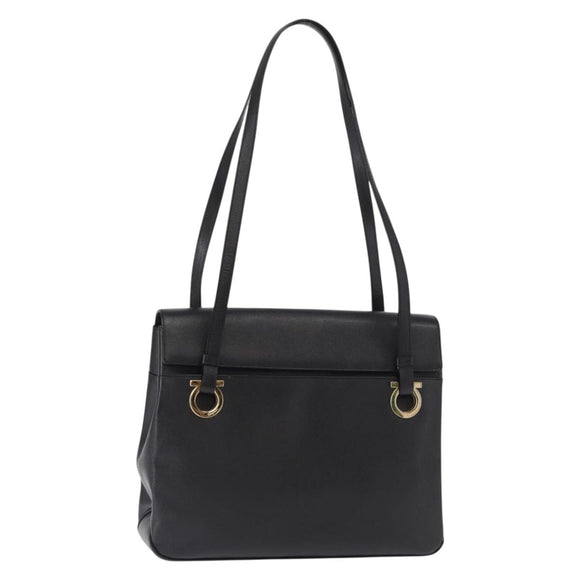 Salvatore Ferragamo Gancini Tote Bag Leather Black Gold Auth 158712