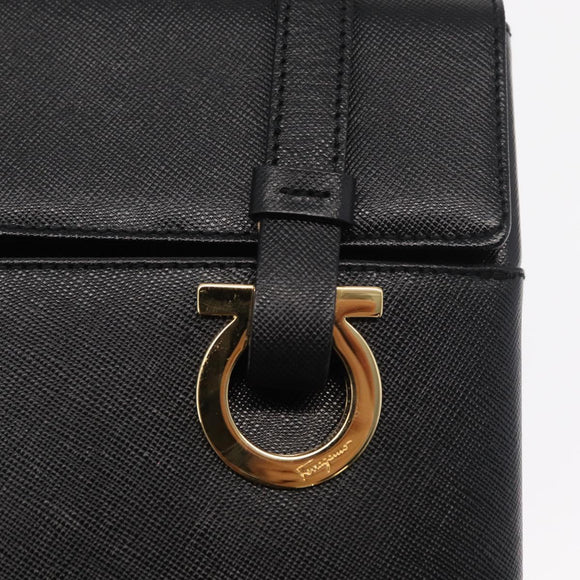 Salvatore Ferragamo Gancini Tote Bag Leather Black Gold Auth 158712