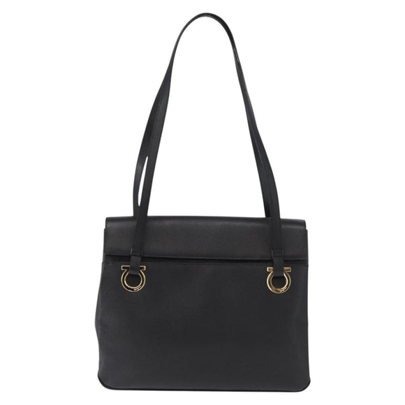 Salvatore Ferragamo Gancini Tote Bag Leather Black Gold Auth 158712