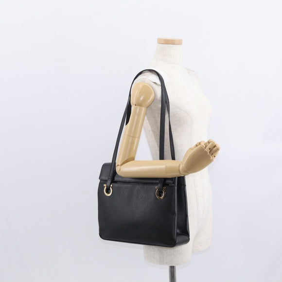 Salvatore Ferragamo Gancini Tote Bag Leather Black Gold Auth 158712
