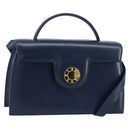 GIVENCHY Hand Bag Leather 2way Navy Gold Auth 158713-1