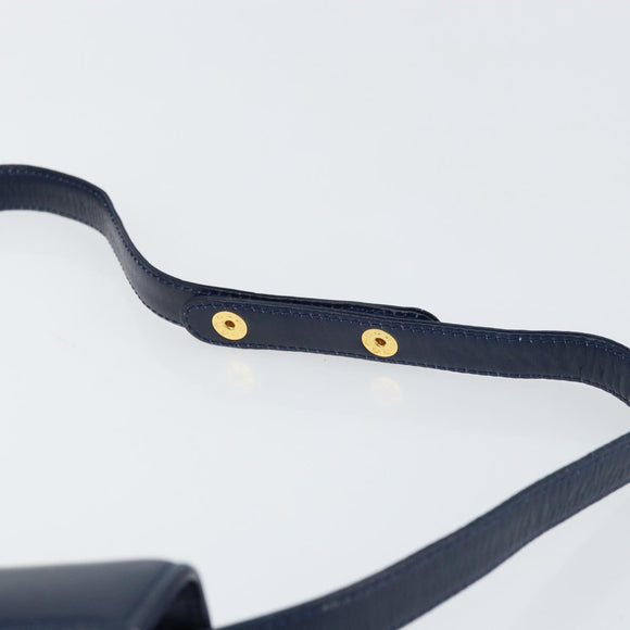 GIVENCHY Hand Bag Leather 2way Navy Gold Auth 158713