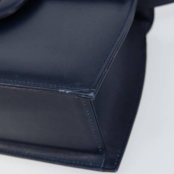 GIVENCHY Hand Bag Leather 2way Navy Gold Auth 158713