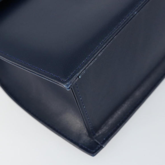 GIVENCHY Hand Bag Leather 2way Navy Gold Auth 158713