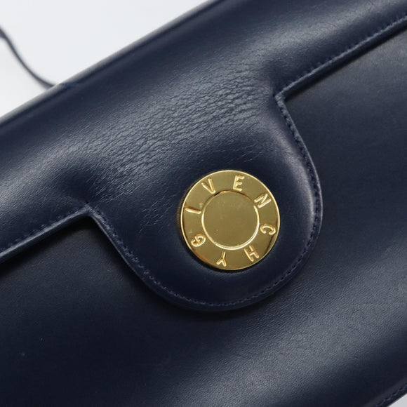 GIVENCHY Hand Bag Leather 2way Navy Gold Auth 158713