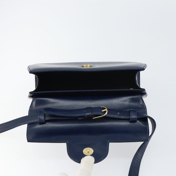 GIVENCHY Hand Bag Leather 2way Navy Gold Auth 158713