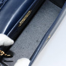 GIVENCHY Hand Bag Leather 2way Navy Gold Auth 158713-19