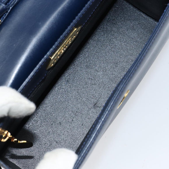 GIVENCHY Hand Bag Leather 2way Navy Gold Auth 158713