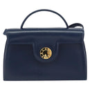 GIVENCHY Hand Bag Leather 2way Navy Gold Auth 158713-2