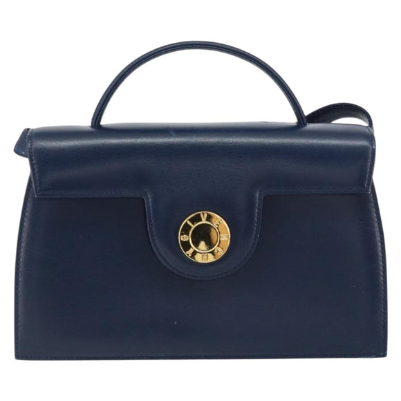 GIVENCHY Hand Bag Leather 2way Navy Gold Auth 158713
