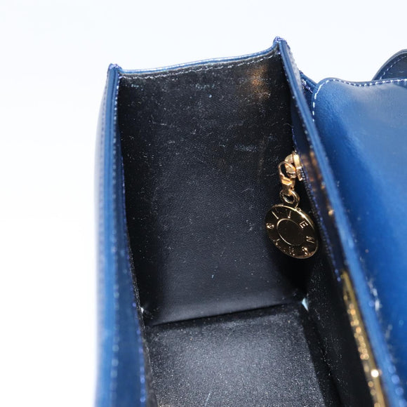GIVENCHY Hand Bag Leather 2way Navy Gold Auth 158713