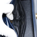 GIVENCHY Hand Bag Leather 2way Navy Gold Auth 158713-23