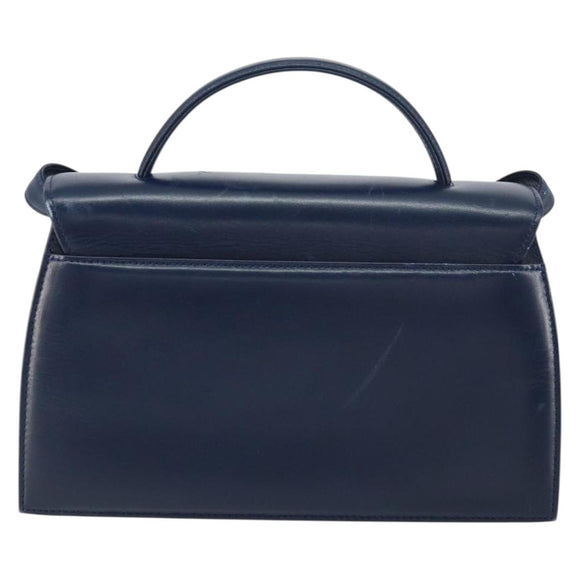 GIVENCHY Hand Bag Leather 2way Navy Gold Auth 158713