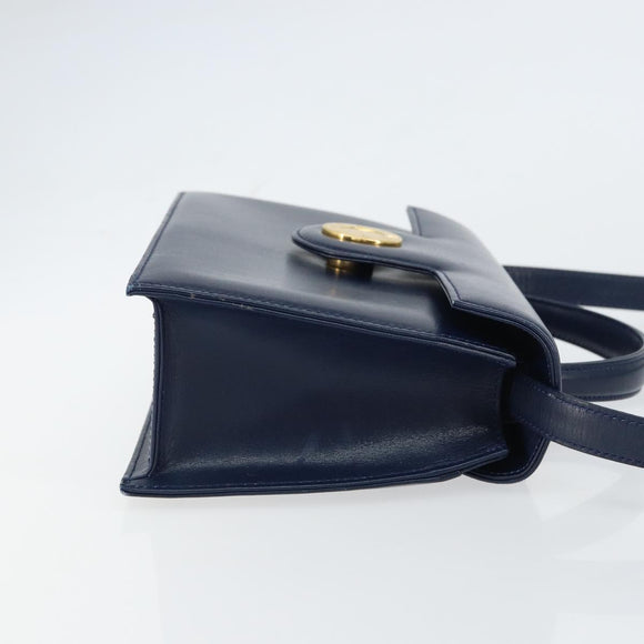 GIVENCHY Hand Bag Leather 2way Navy Gold Auth 158713