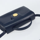 GIVENCHY Hand Bag Leather 2way Navy Gold Auth 158713-6