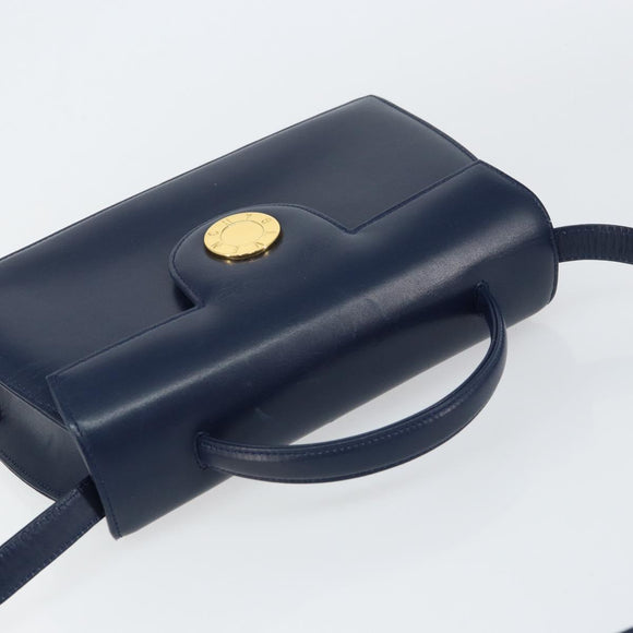 GIVENCHY Hand Bag Leather 2way Navy Gold Auth 158713