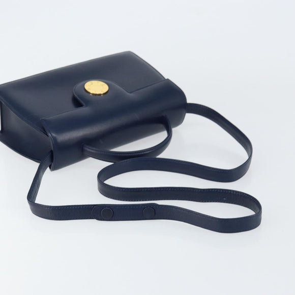 GIVENCHY Hand Bag Leather 2way Navy Gold Auth 158713