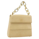 Salvatore Ferragamo Chain Hand Bag Leather Beige Gold Auth 158714-1