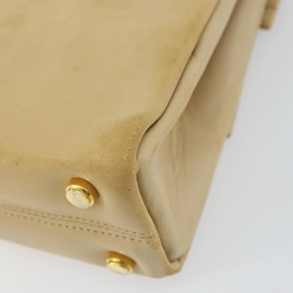Salvatore Ferragamo Chain Hand Bag Leather Beige Gold Auth 158714