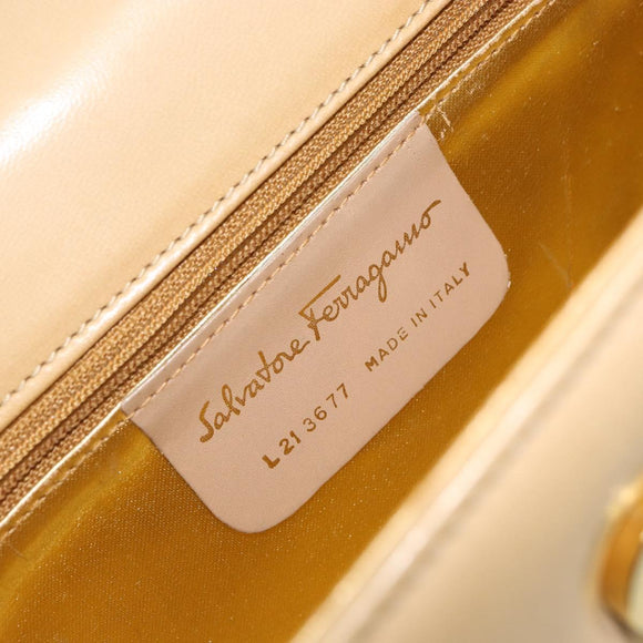 Salvatore Ferragamo Chain Hand Bag Leather Beige Gold Auth 158714