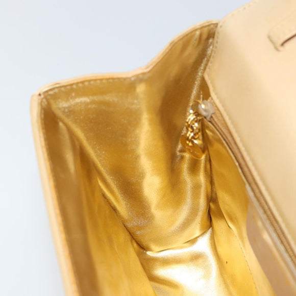 Salvatore Ferragamo Chain Hand Bag Leather Beige Gold Auth 158714