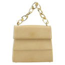 Salvatore Ferragamo Chain Hand Bag Leather Beige Gold Auth 158714-2