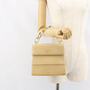 Salvatore Ferragamo Chain Hand Bag Leather Beige Gold Auth 158714-21