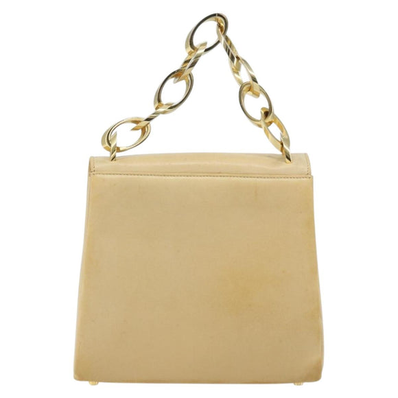Salvatore Ferragamo Chain Hand Bag Leather Beige Gold Auth 158714