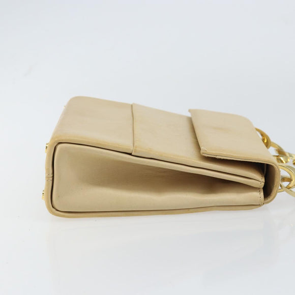 Salvatore Ferragamo Chain Hand Bag Leather Beige Gold Auth 158714