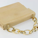 Salvatore Ferragamo Chain Hand Bag Leather Beige Gold Auth 158714-6